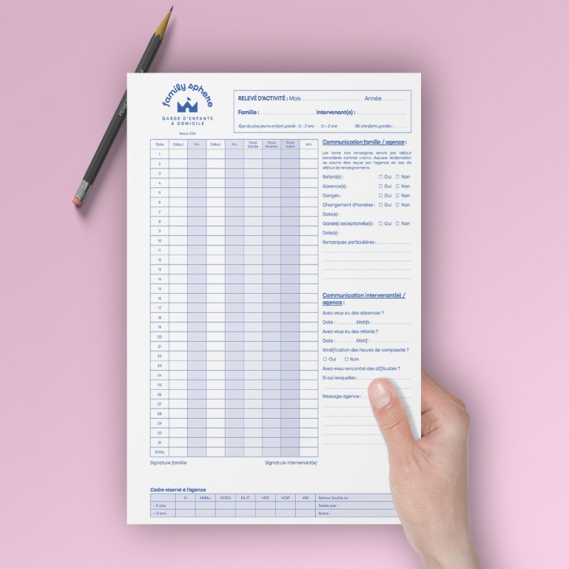 Relevé d'activité - Liasse 3 feuillets